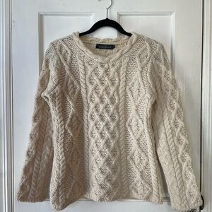 Classic Cream Cable Knit Crew Neck Sweater